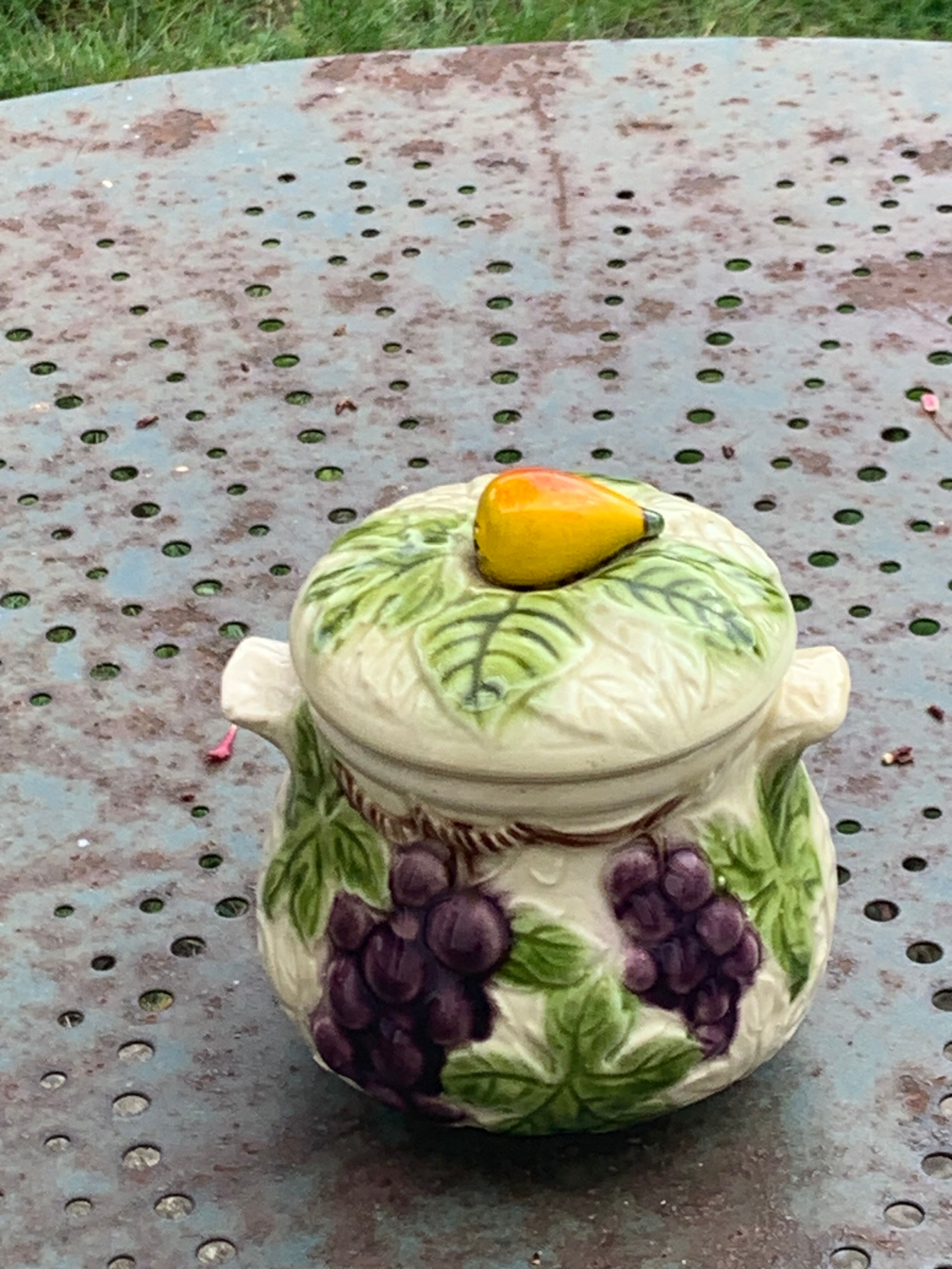 Slurry pattern pears and vintage glazed ceramic grape
