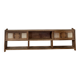 Vintage oak sideboard TV unit with raw finish and caning.
