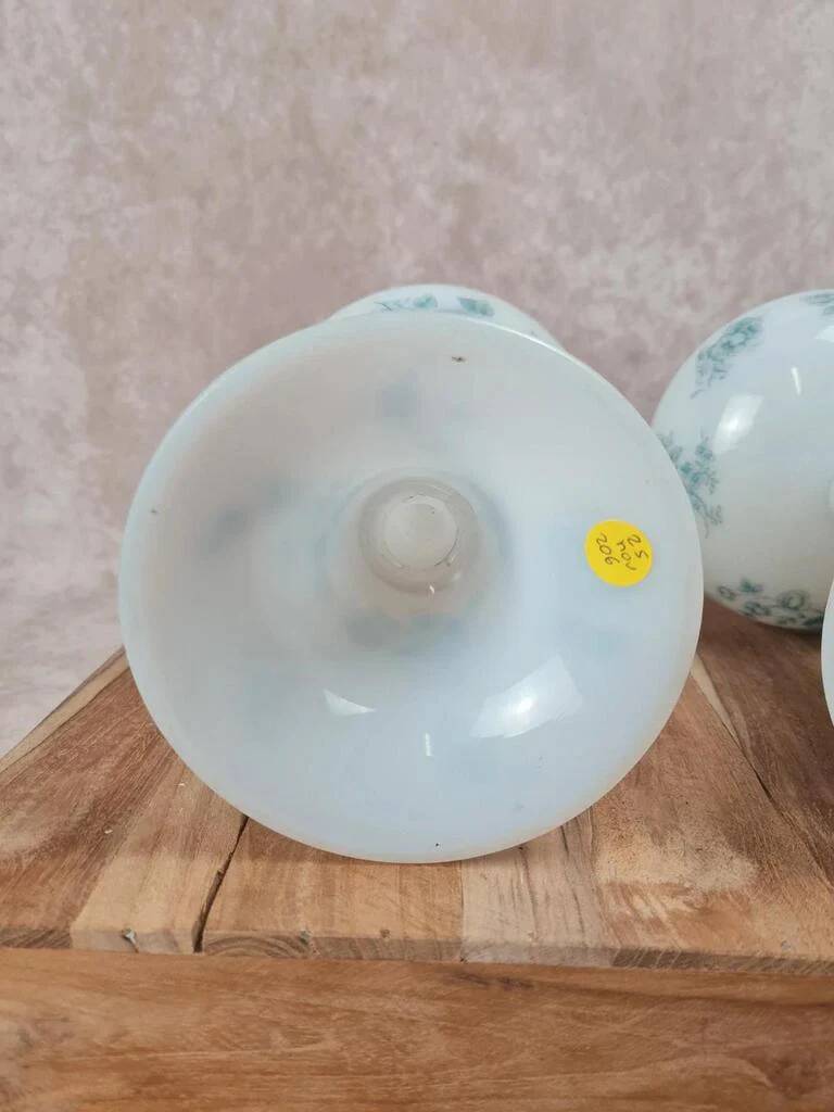 Beautiful pair of pedestal vases in white opaline – old blue decoration.
