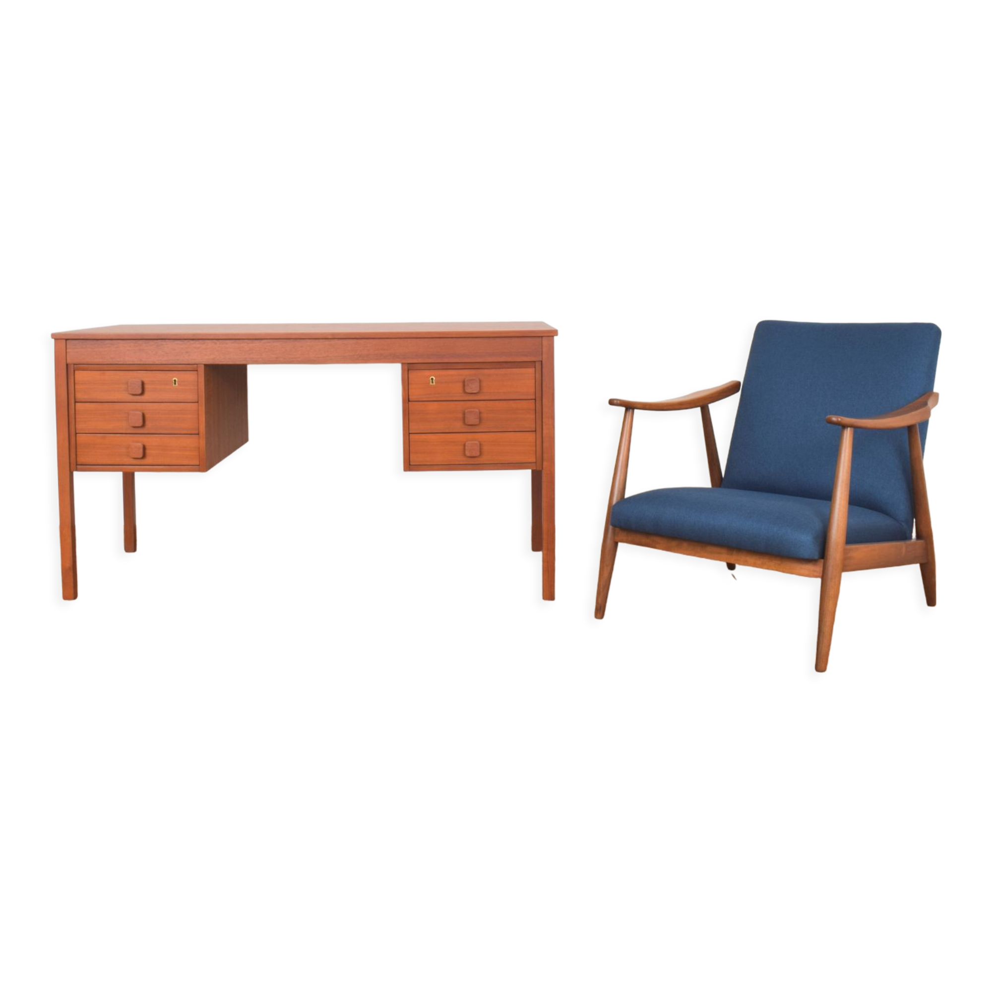 Teak desk and walnut armchair