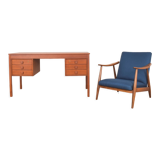 Teak desk and walnut armchair