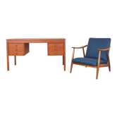 Bureau en teck et fauteuil en noyer