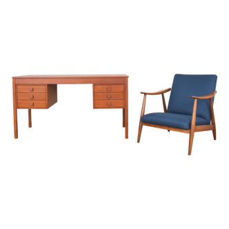 Teak desk and walnut armchair