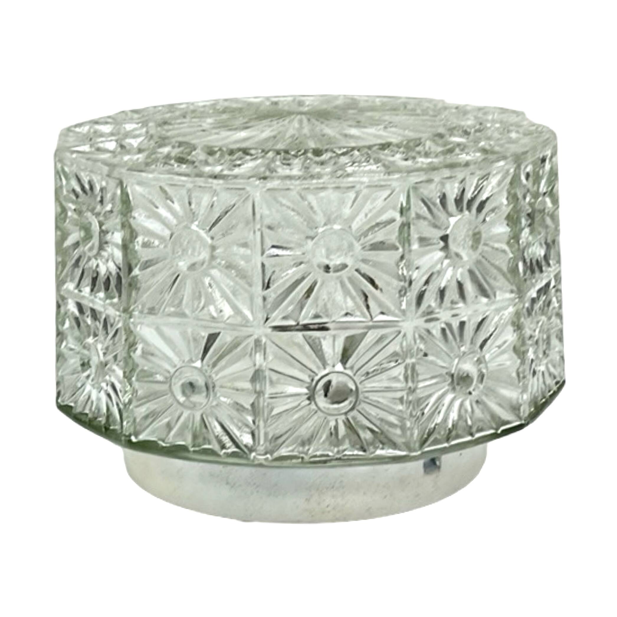 Lampe de plafond en verre avec rosace en cristal, style Hillebrand, Allemagne, années 1970.