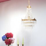 Lustre en bronze doré et pampilles