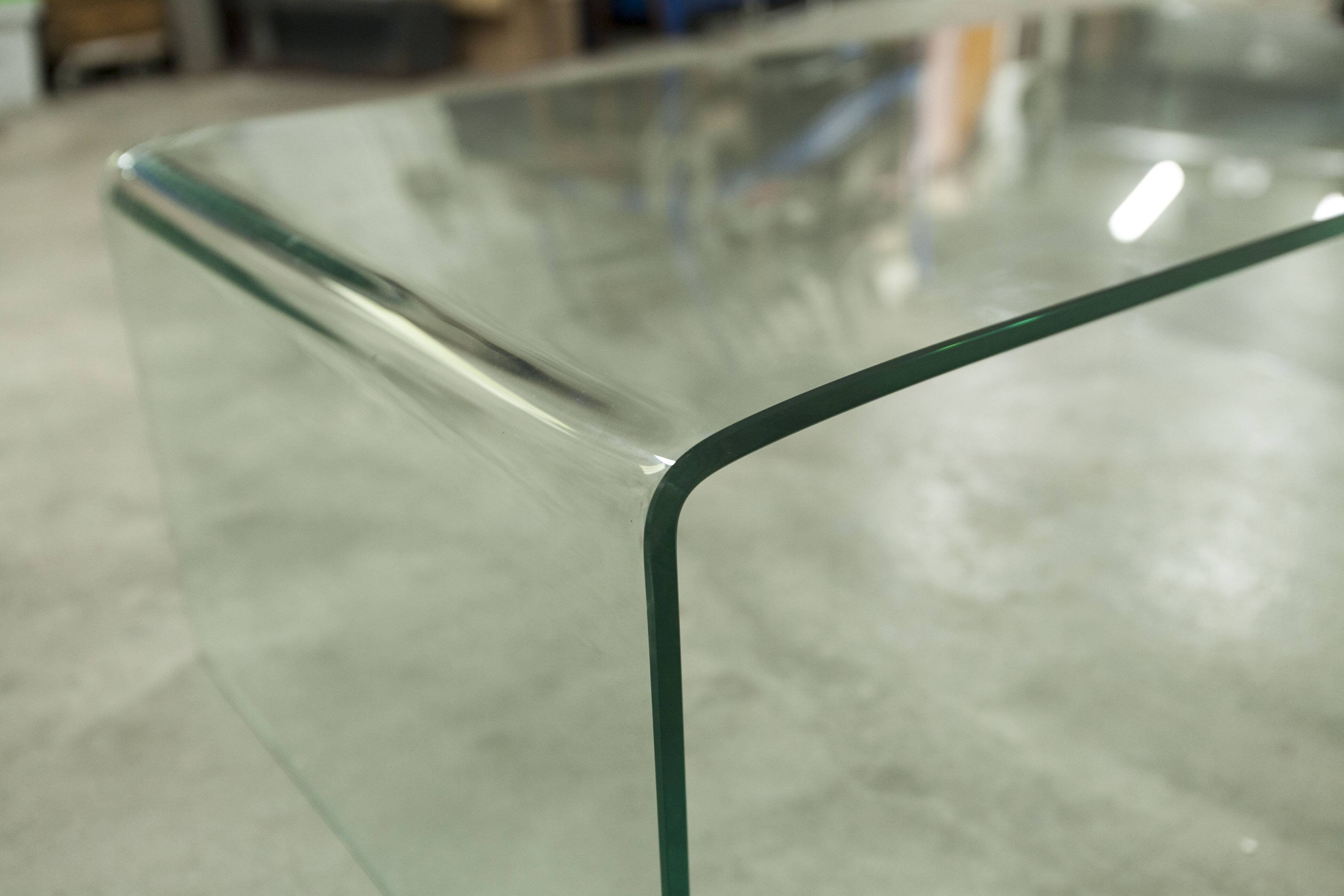 Postmodern Rectangular Curved Tempered Glass Coffee Table, 1990