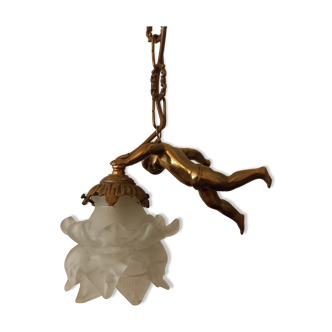 Bronze wall lamp and angel glass paste