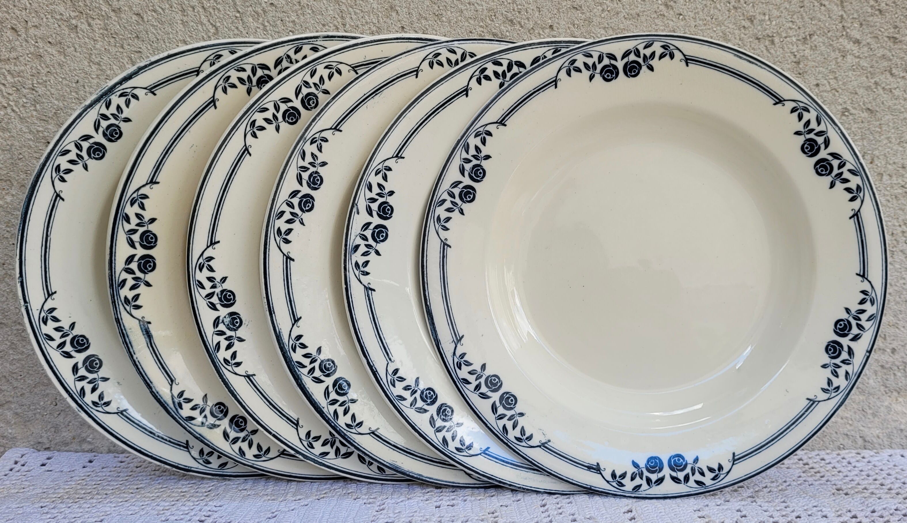 Set of 6 hollow plates Salins Model Saussure A.B.Terre de Fer