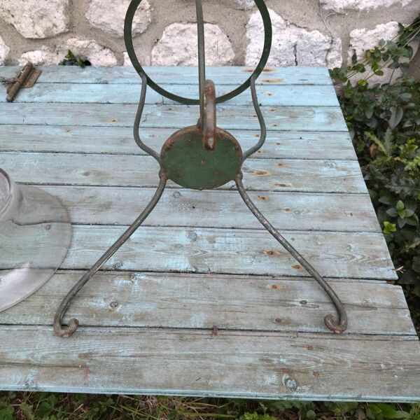 Jardinière ancienne fer forgé vasque verre soufflé