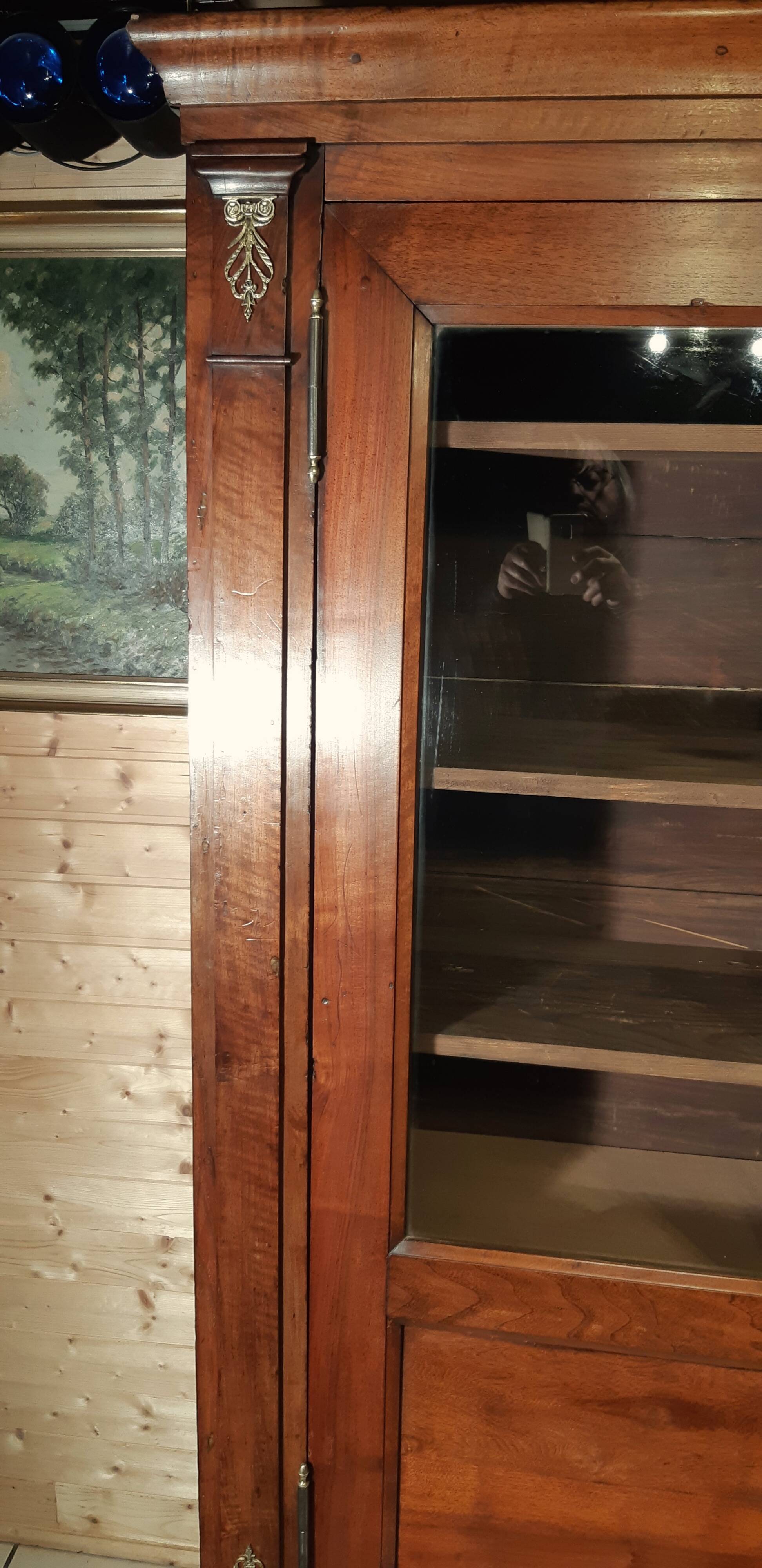 Period empire display bookcase in solid walnut