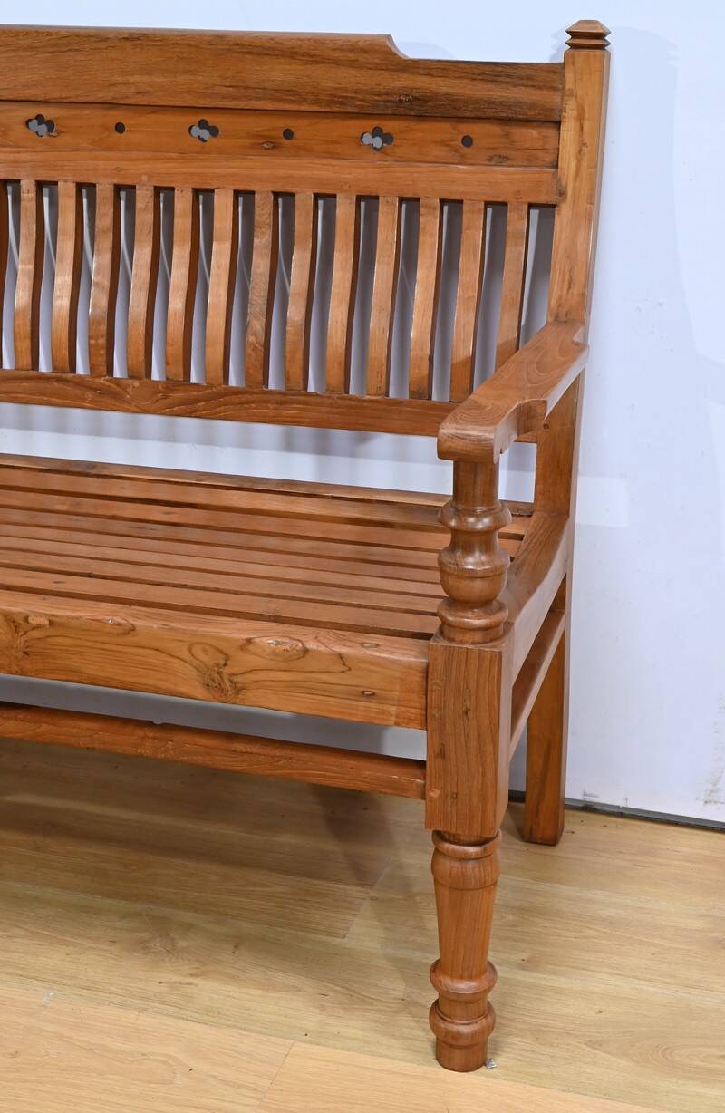 Antique colonial teak veranda bench – mid-20th century