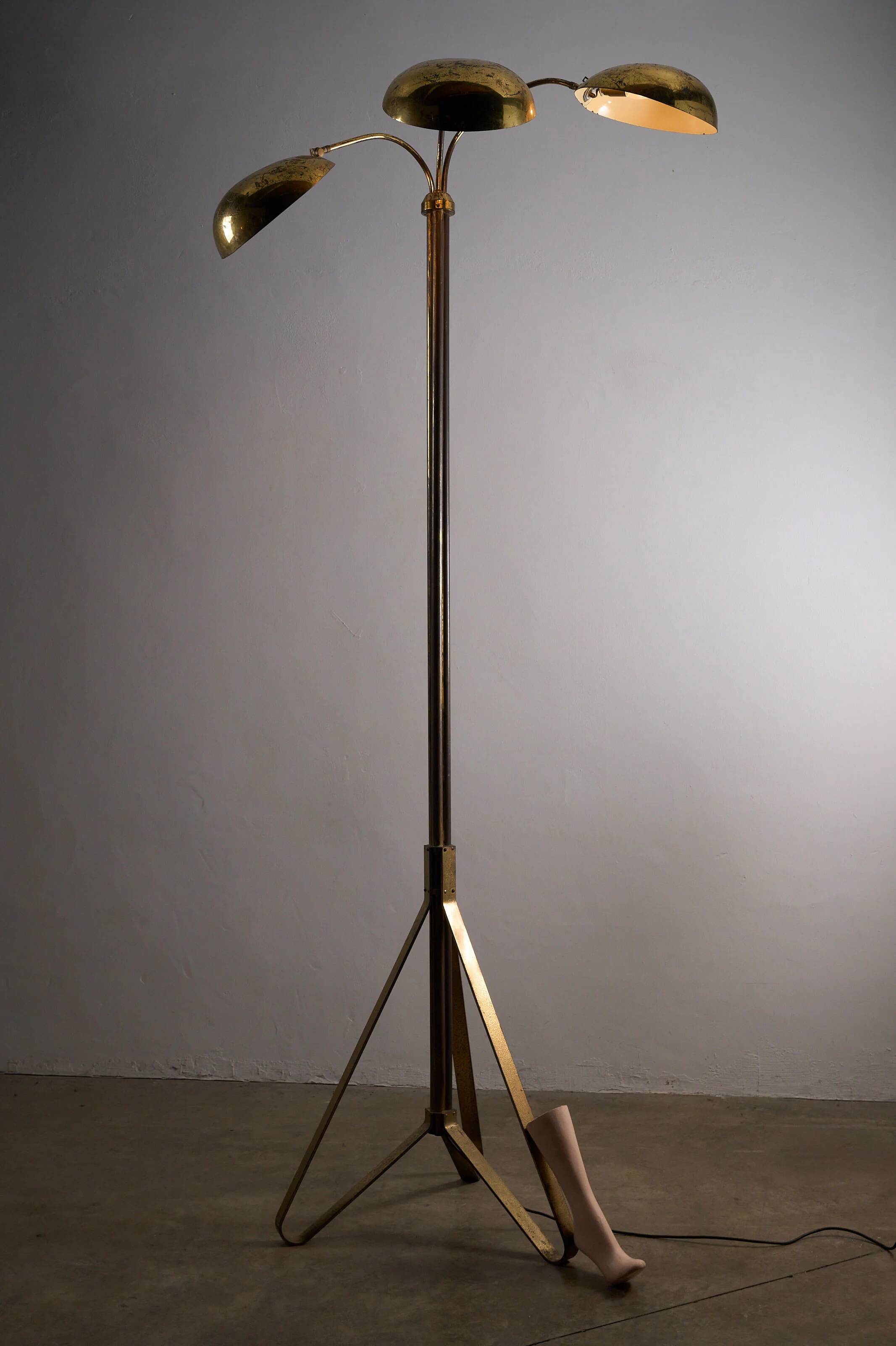Mid-century Russian floor lamp with three adjustable brass shades