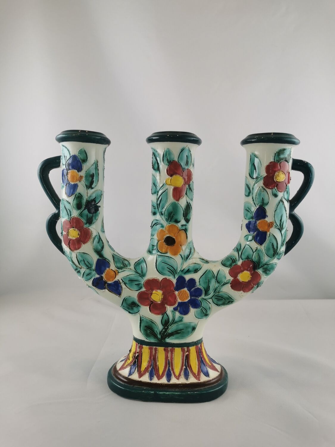 Floral ceramic candlestick, Cerart Monaco, Vintage