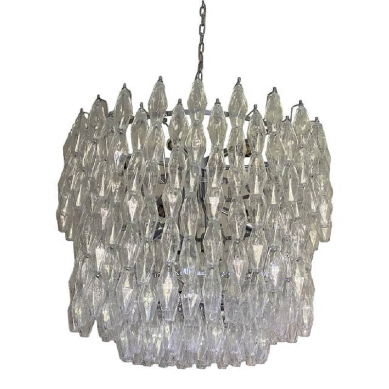 Contemporary Large Clear "Poliedri" Murano Glass Chandelier