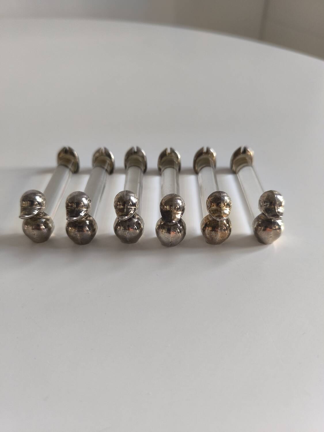 Set of 6 silver metal and crystal knife rests