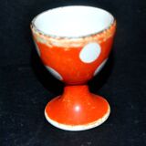 Vintage red egg cup with white polka dots in Sarreguemines earthenware H6.5cm
