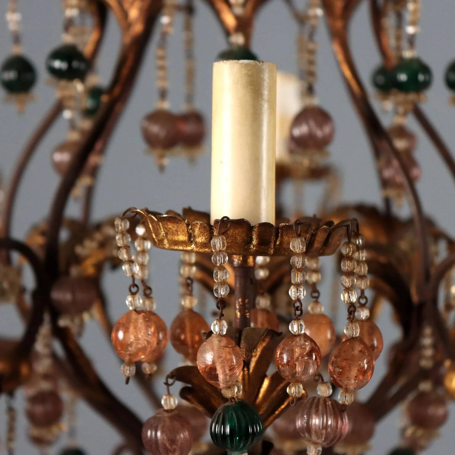 Golden iron and tin chandelier - Italy early 20th century