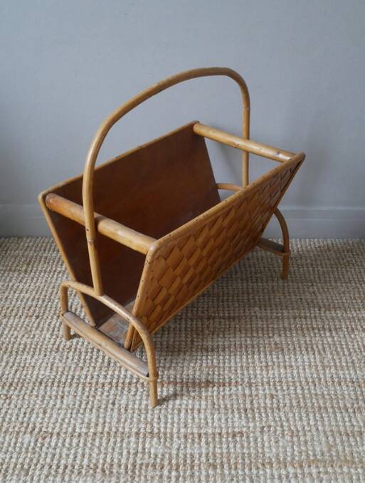 Vintage rattan bamboo magazine rack Scandinavian country decoration handmade woven