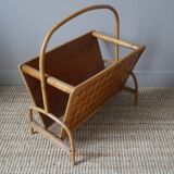 Porte-revue vintage en rotin bambou décoration campagne scandinave fabrication artisanale tressé
