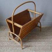 Vintage rattan bamboo magazine rack Scandinavian country decoration handmade woven