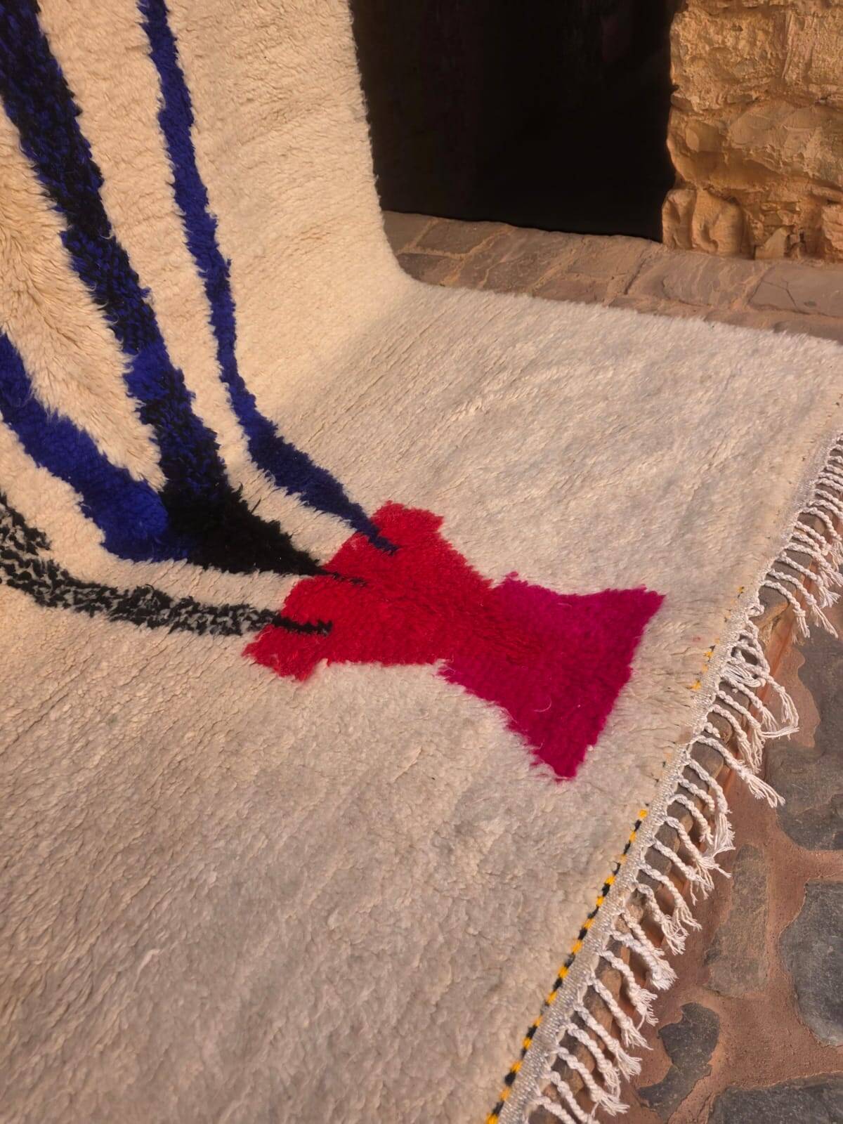 Azilal Wool Rug, White, 250 x 155 cm