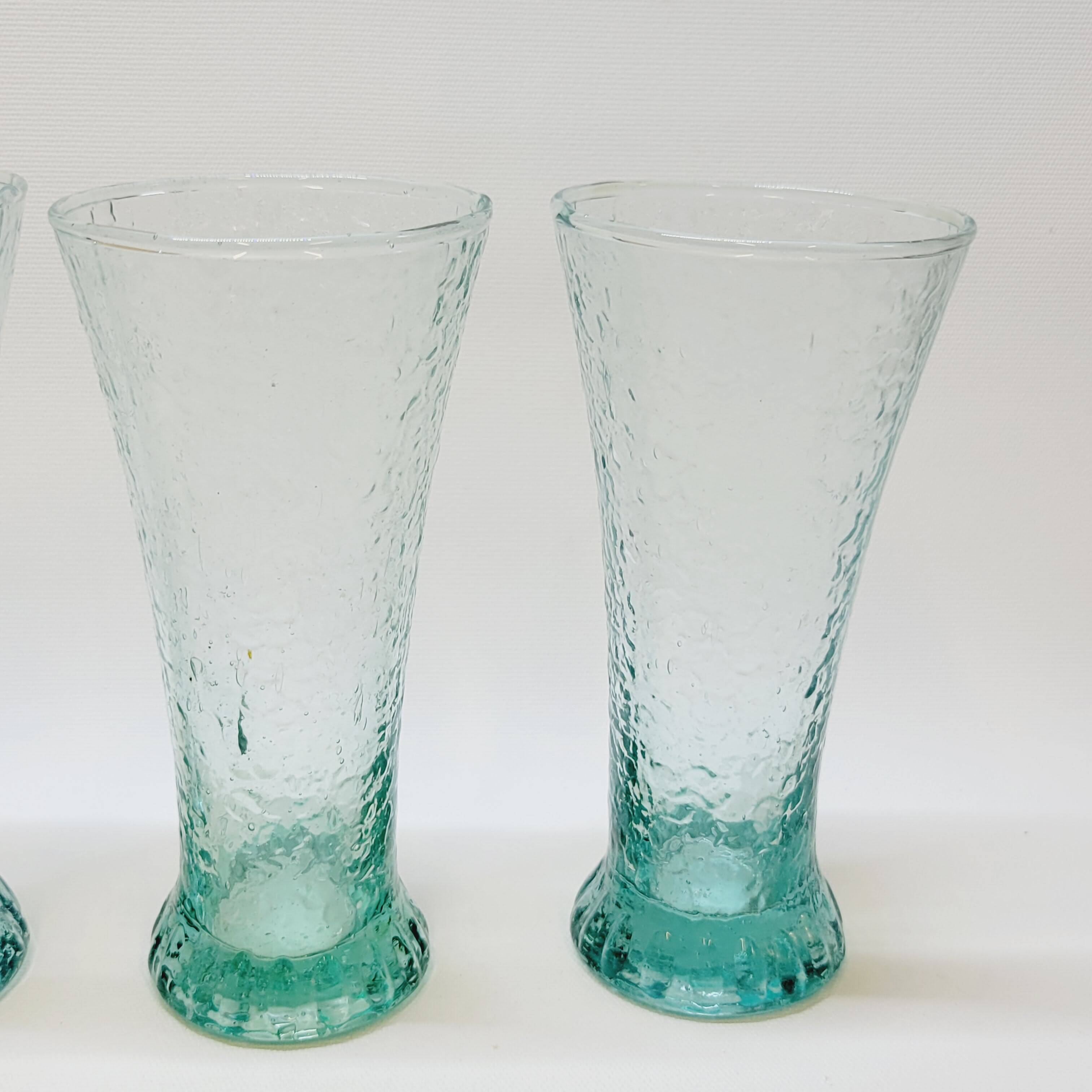 6 flared glasses in textured bubble blown blue glass pastis / orangeade / water