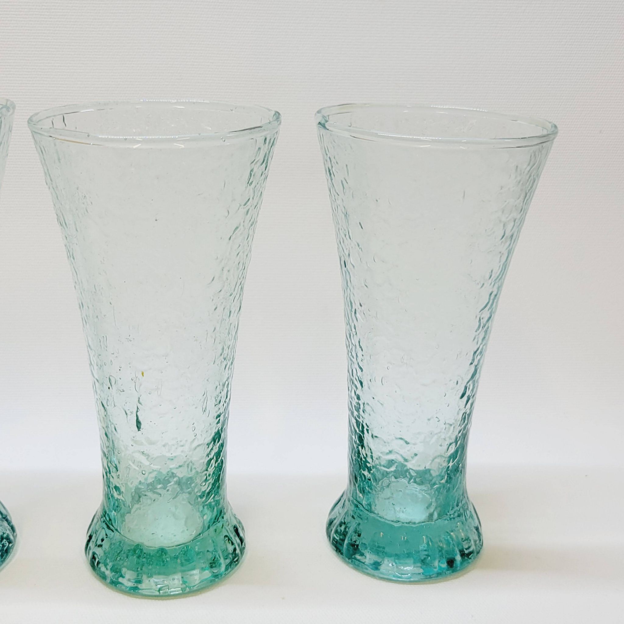 6 verres évasés en verre bleu soufflé bullé texturé pastis / orangeade / eau