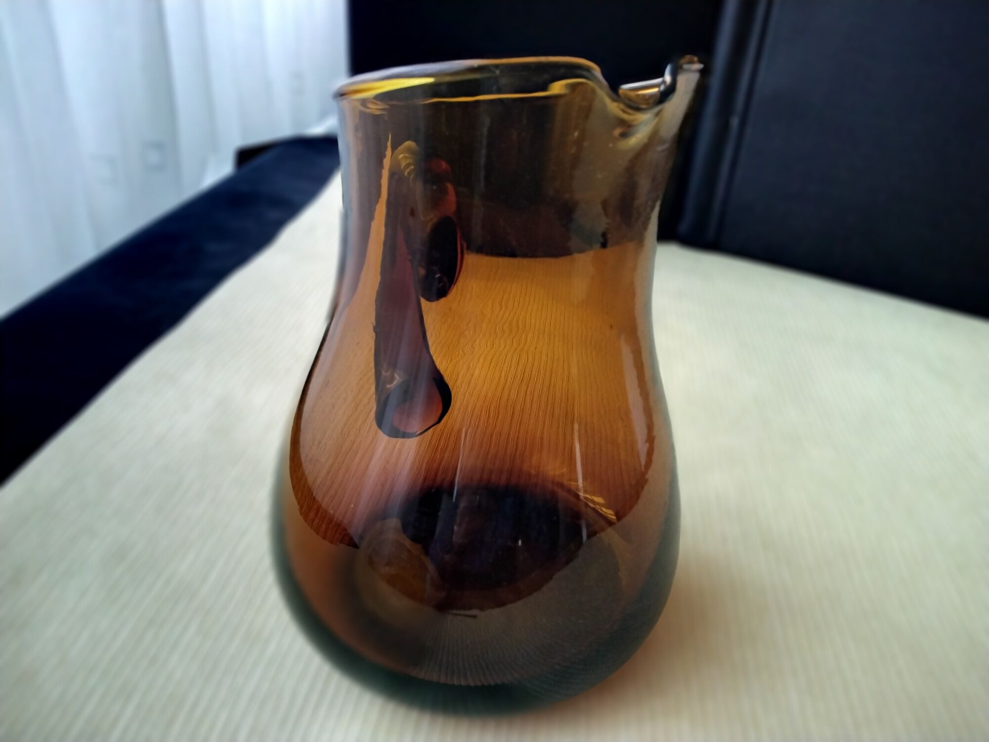 Water pitcher, dark amber blown glass decanter 1.5 L