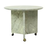 Round Marble Side Table Plant Table on Wheels 1970s