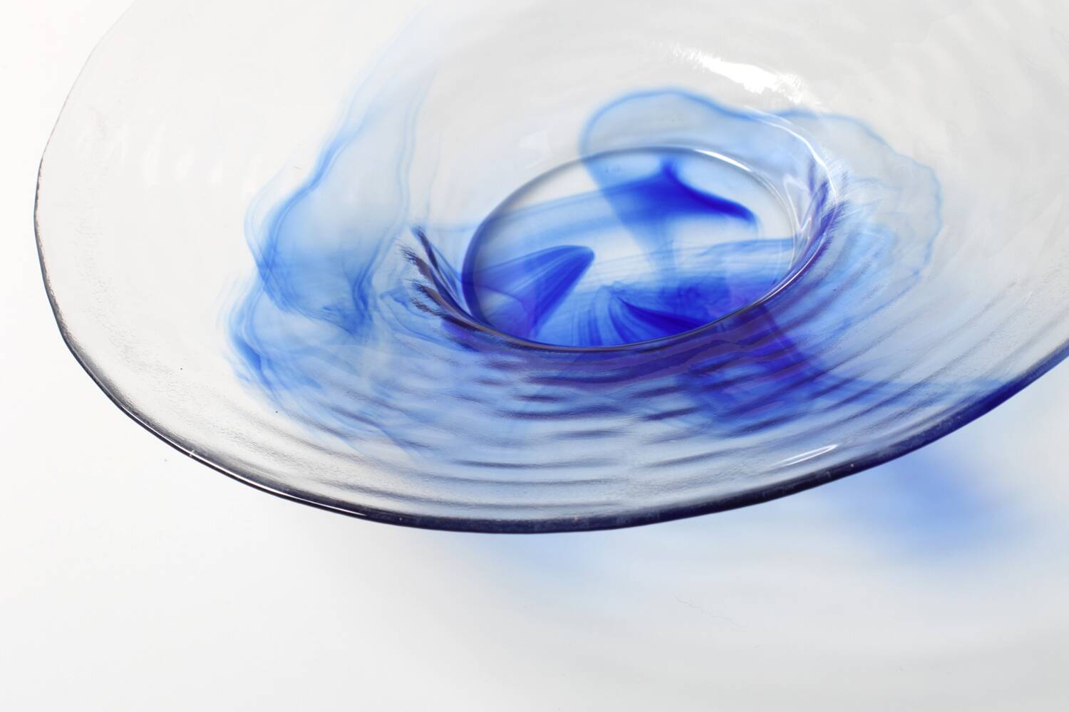 Vintage Bormioli Rocco Blue Swirl Glass Bowl, Mid-Century Italian Art Glass
