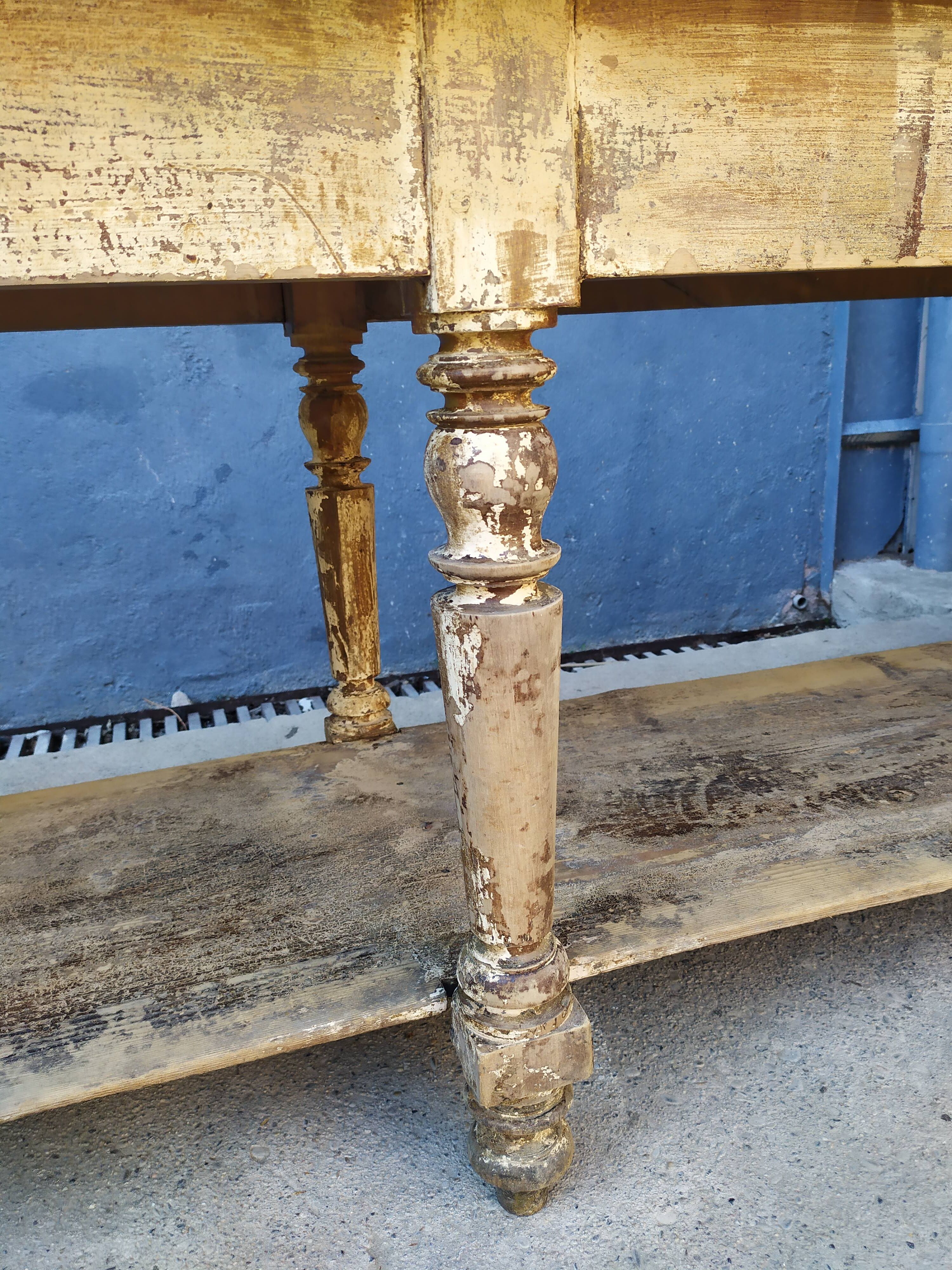 Table de métier drapière sapin décapé 3m