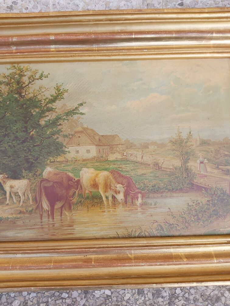 Paire de paysage vaches encadré