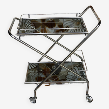 1970 folding trolley on wheels smoked glass