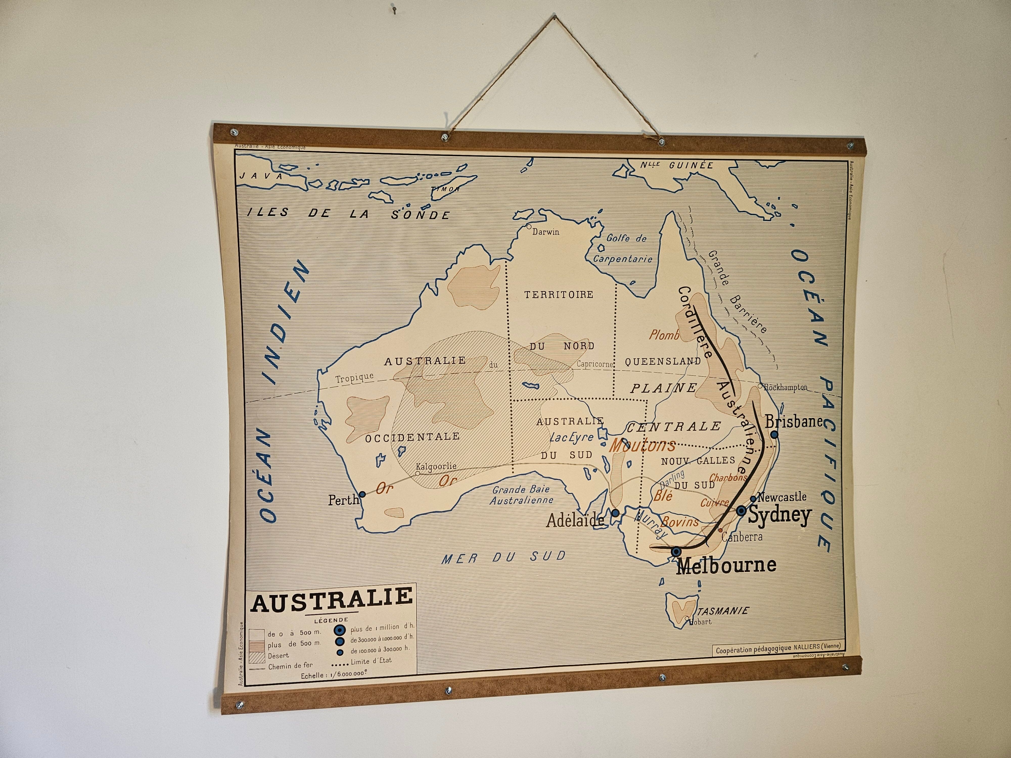 Old school map of geography of Australia and Asia double-sided