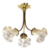 Chandelier with three brass and glass lights