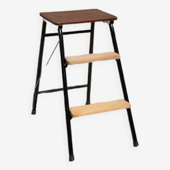 Stool folding stepladder steel and wood vintage