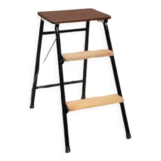 Stool folding stepladder steel and wood vintage