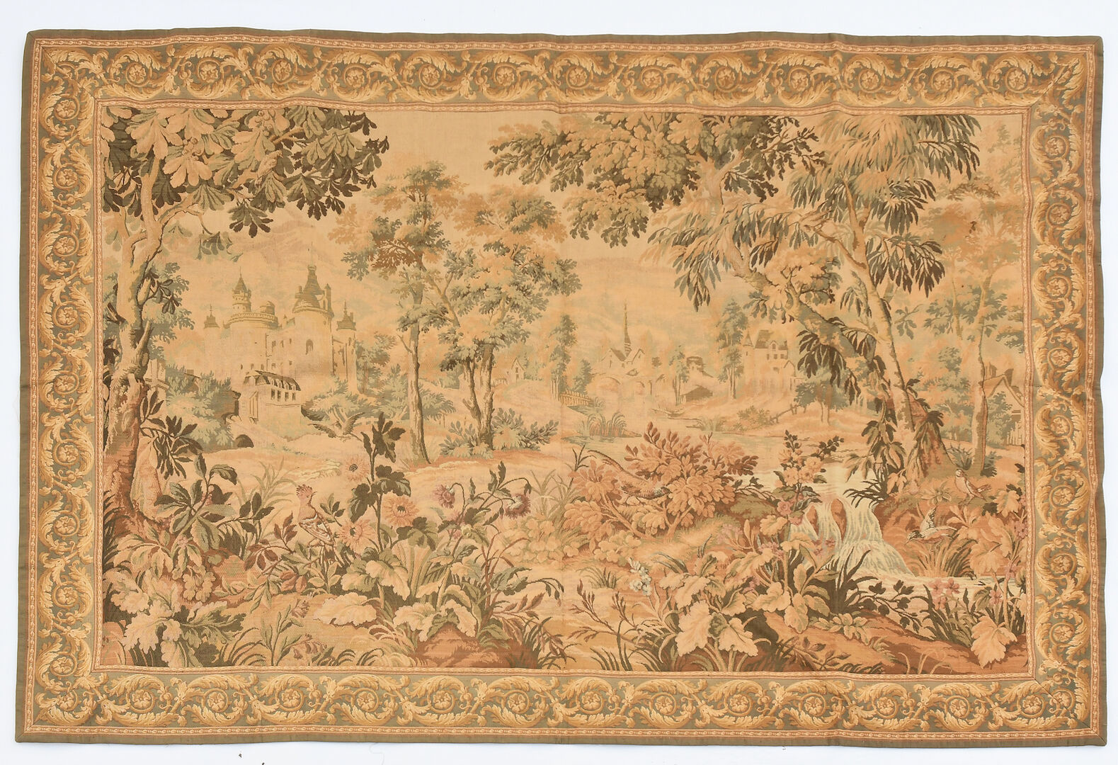 Tapestry depicting birds in the park of a castle