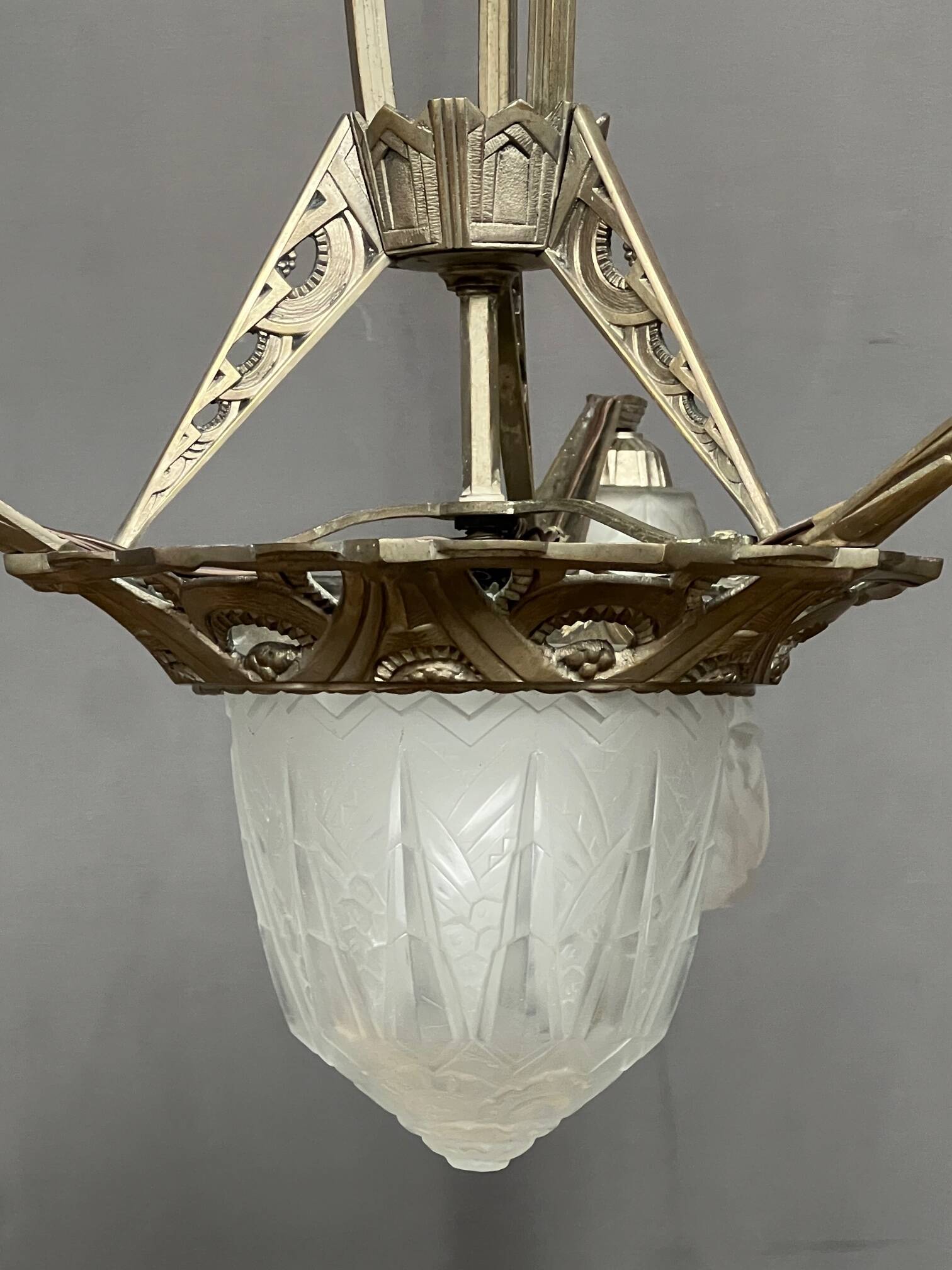 Art Deco chandelier. Silver-plated bronze