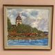 Original Swedish Oil on Panel – “Red Cottages near the Lake” by Unknown Artist 1948 – Vintage & Framed – 63 × 57 cm (24.8" × 22.4")