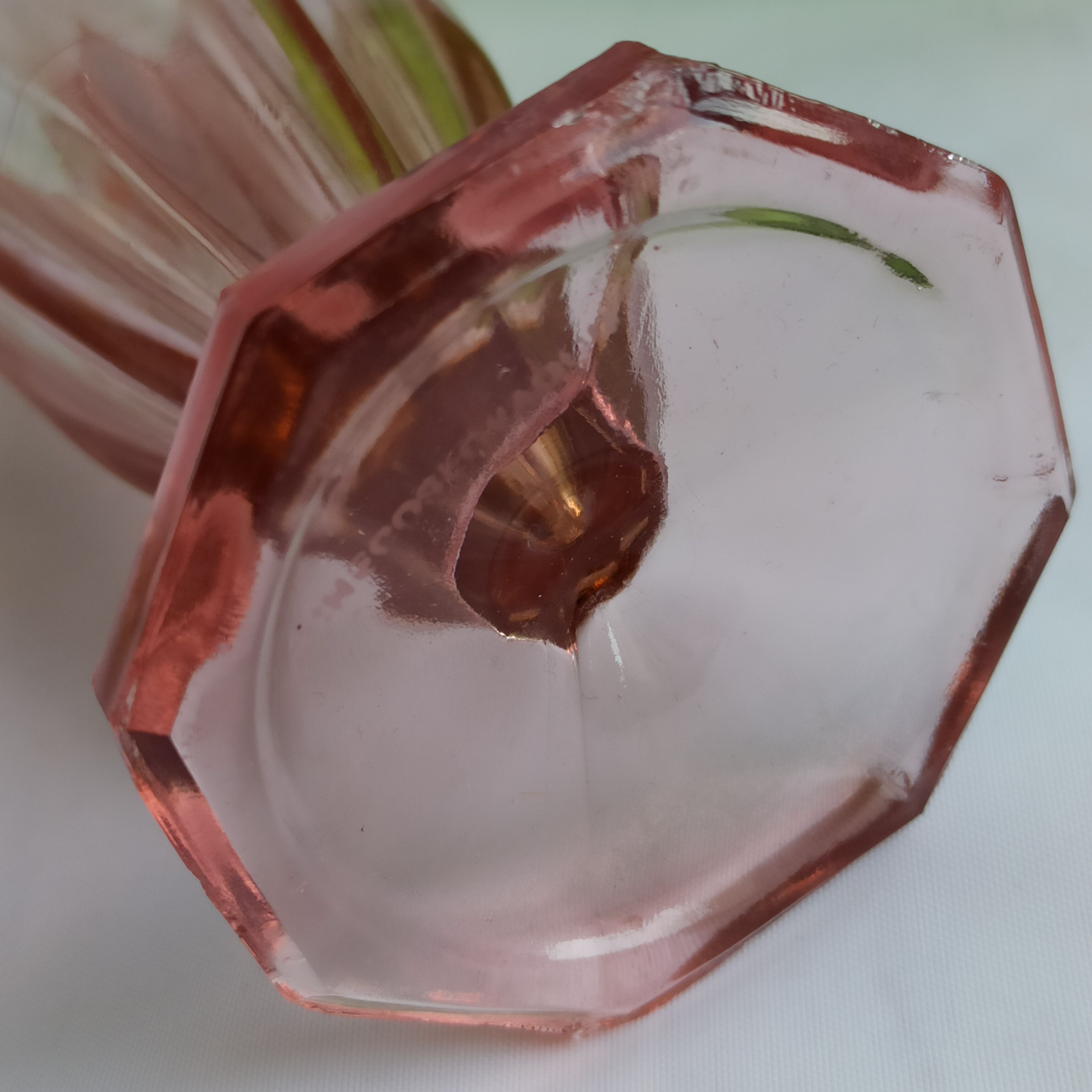 Pink Art Deco tulip vase in moulded glass
