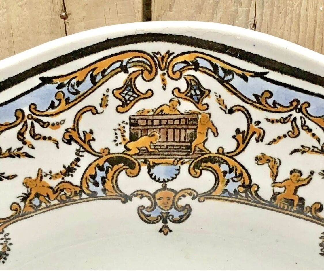 6 flat plates Gien Dionysos the children at the press 1938 1960