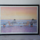 Pastel painting terrace by the sea