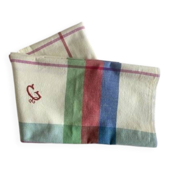 Nappe carré ancienne monogrammée G - 130x130cm - coton