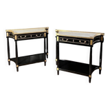 Pair of Louis XVI Style Black Lacquered Wood Console Tables