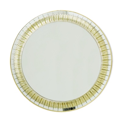 Miroir Italien laiton cristal doré de Cristal Arte 1960s