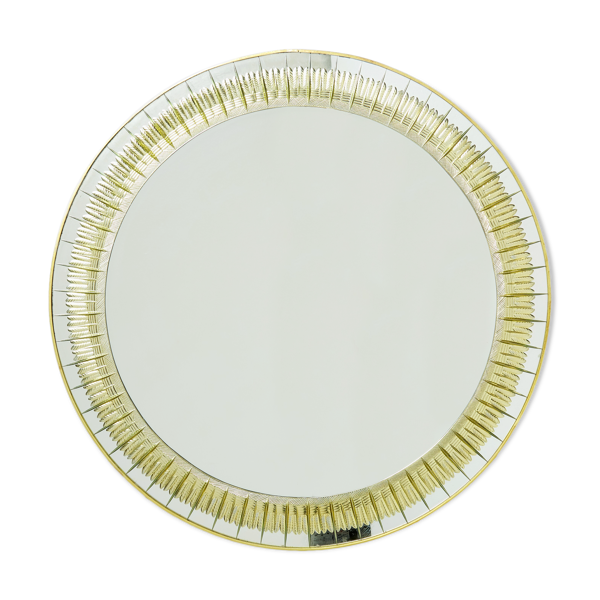 Miroir Italien laiton cristal doré de Cristal Arte 1960s