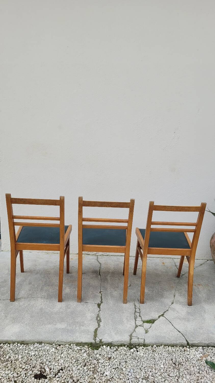 Series of 3 vintage chairs with compass legs - 1950s