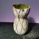 Ancient ceramic vase grey decor black, orange interior vintage green