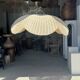 Large suspension or lampshade in flat woven tulip flower rattan H35 D